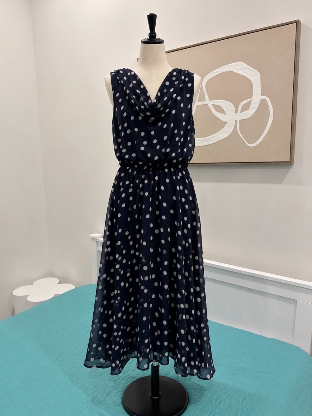 MSK Black Dress with White Polka Dots